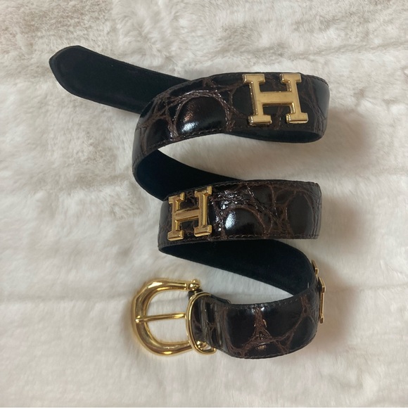 Fantastic “H” Brown Embossed Faux Leather Initial Belt - Picture 2 of 6